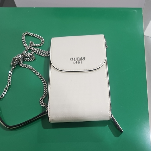 Guess Handbags - GUESS White Crossbody Phone Bag with Silver Chain